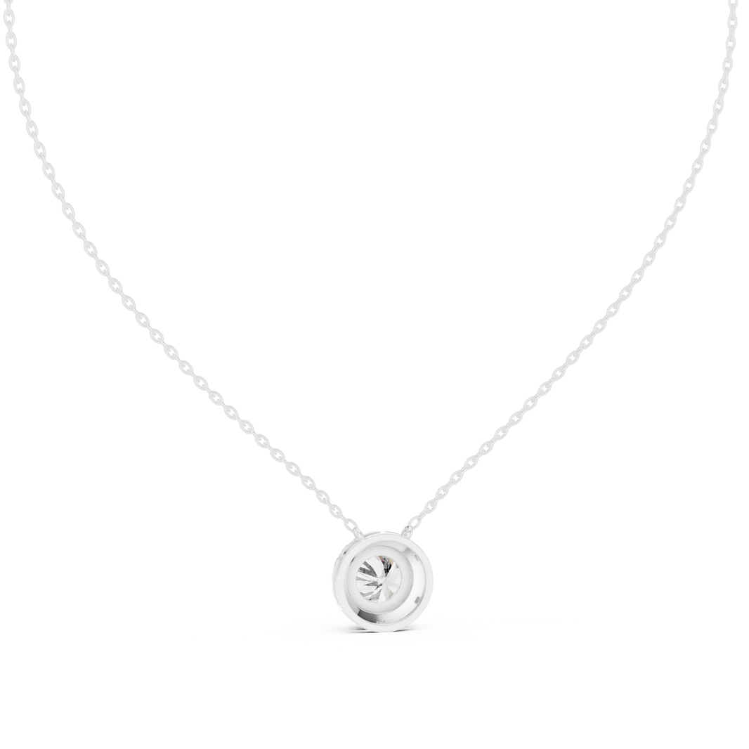 Round Halo Moissanite Station Pendant in white 925 sterling silver, view 4