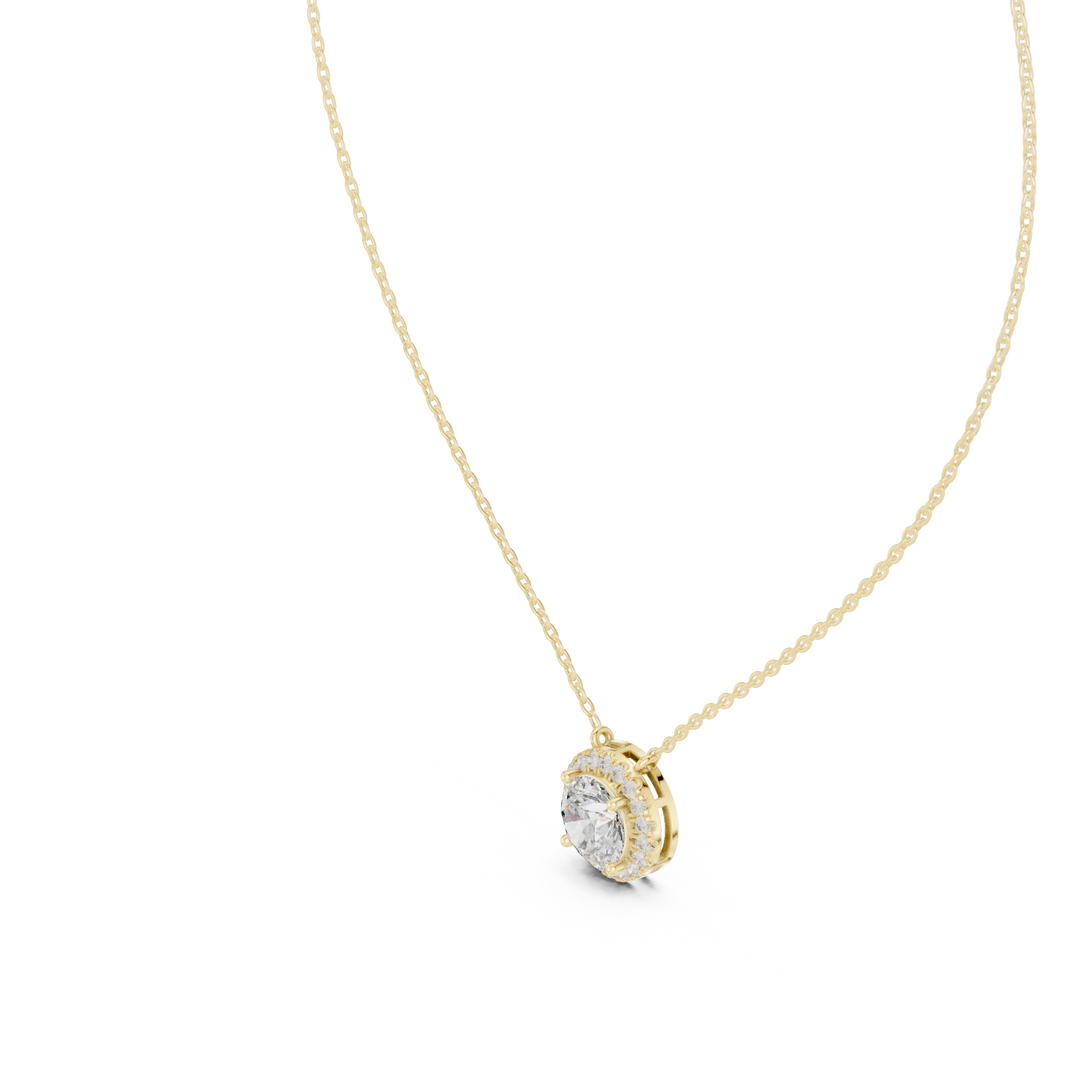 Round Halo Moissanite Station Pendant in yellow 925 sterling silver, view 2