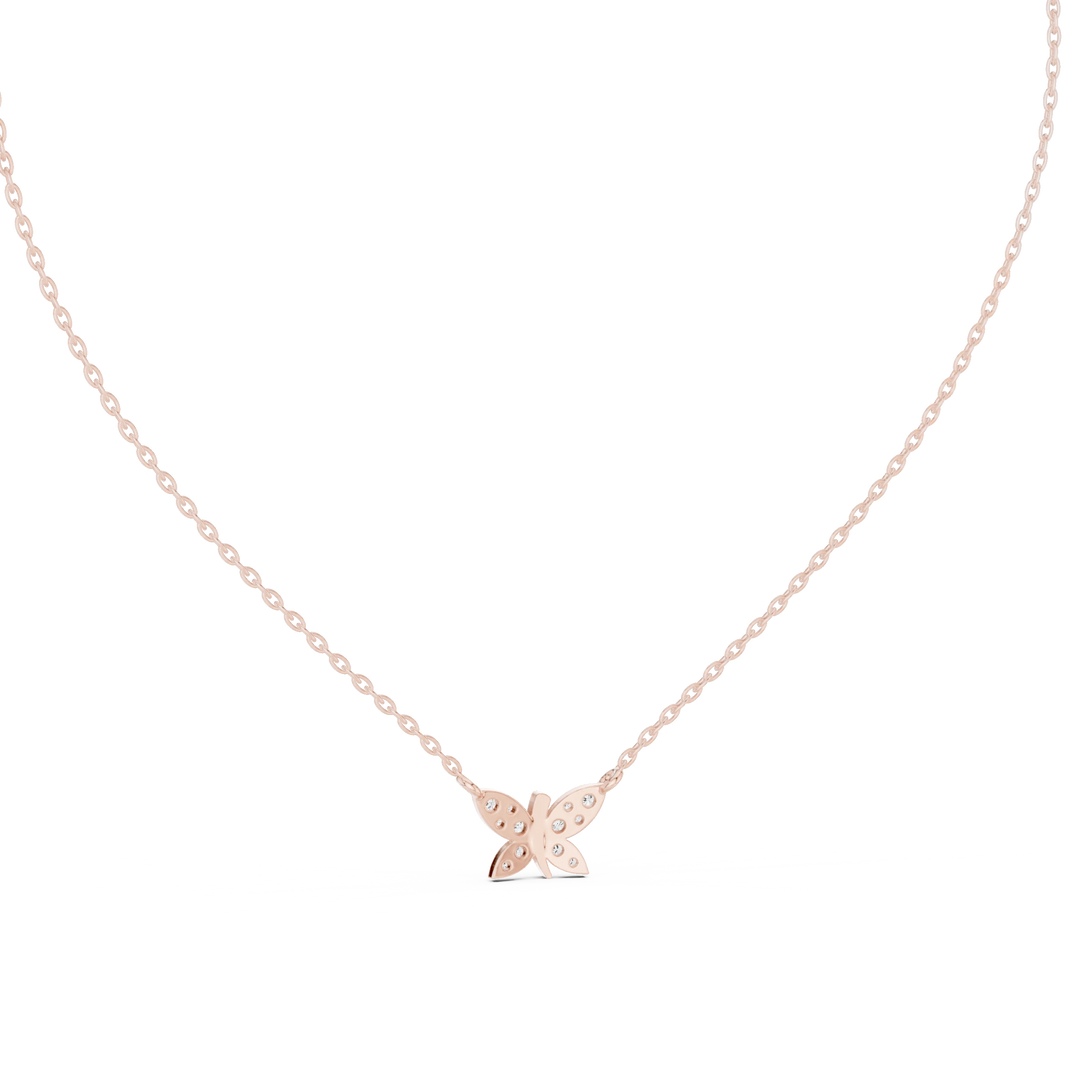 Four Wing Butterfly Moissanite Pendant in rose 925 sterling silver, view 4