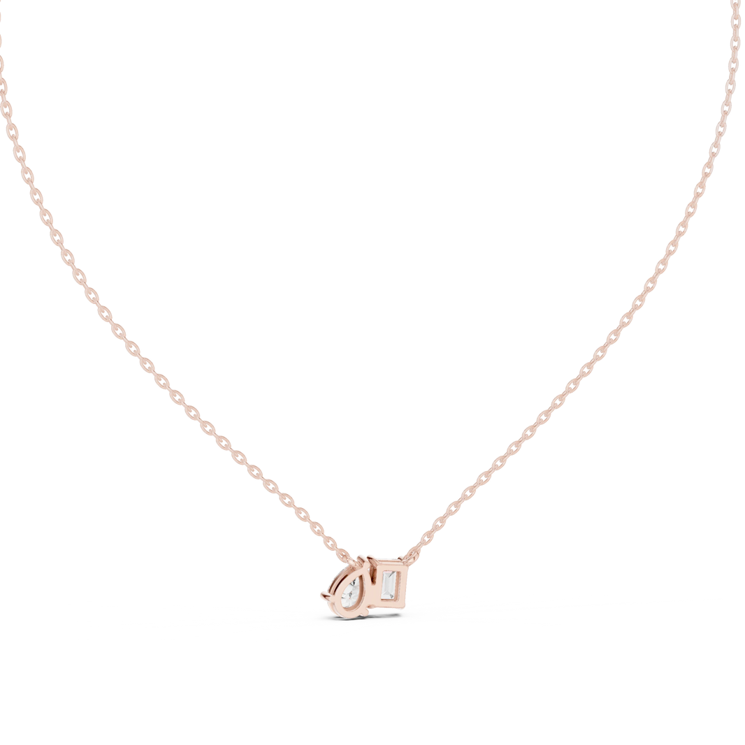 Emerald Cut and Pear Toi et Moi Moissanite Pendant in rose 925 sterling silver, view 4