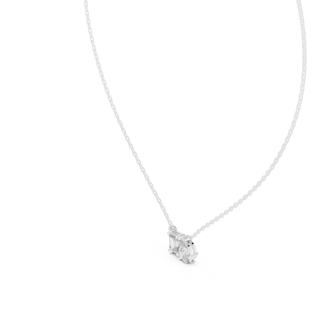 Emerald Cut and Pear Toi et Moi Moissanite Pendant in white 925 sterling silver, view 2