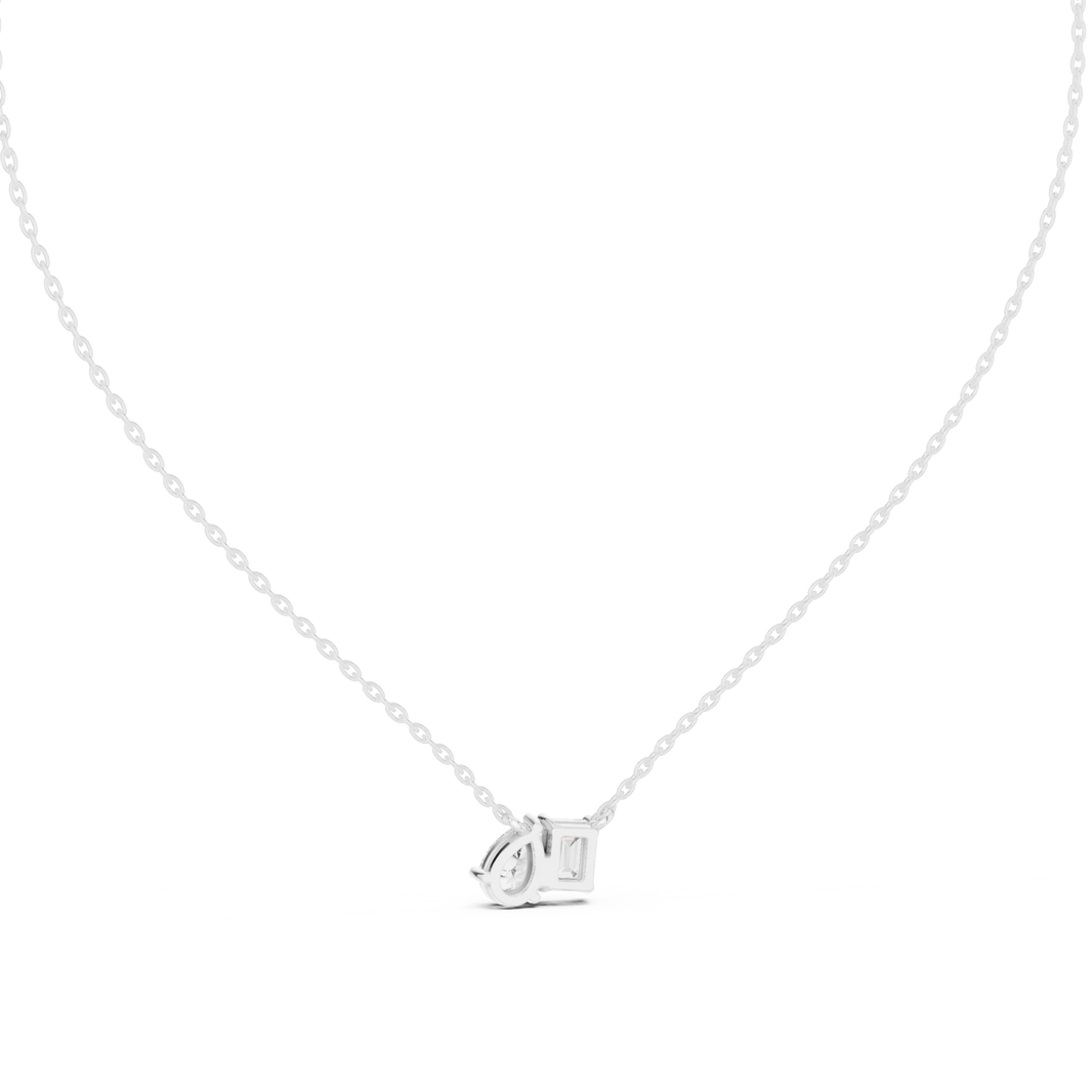 Emerald Cut and Pear Toi et Moi Moissanite Pendant in white 925 sterling silver, view 4