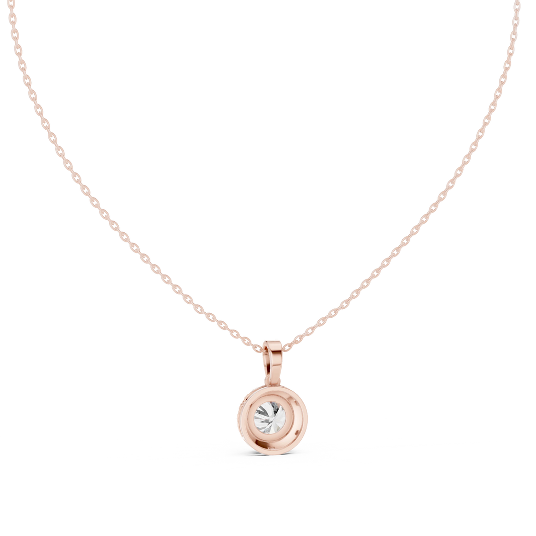 Round Halo Moissanite Pendant in rose 925 sterling silver, view 4