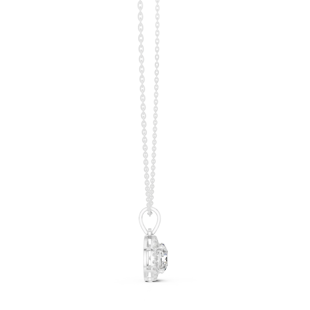 Round Halo Moissanite Pendant in white 925 sterling silver, view 3