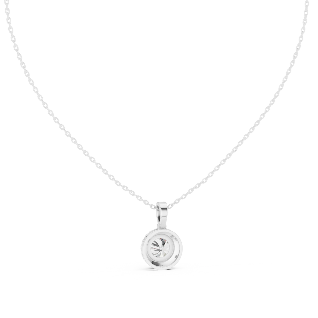 Round Halo Moissanite Pendant in white 925 sterling silver, view 4
