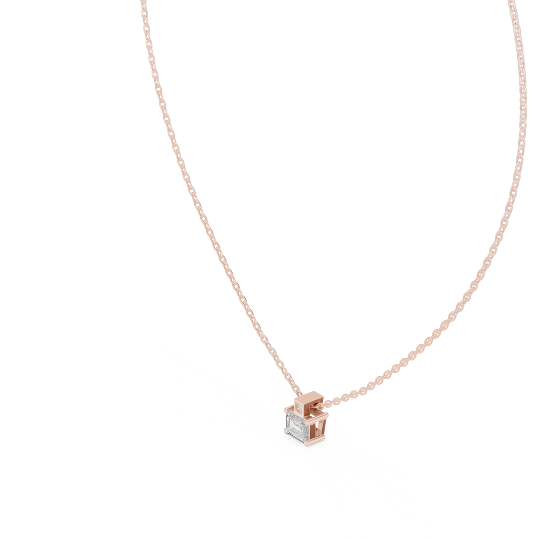 East West Emerald Cut Moissanite Box Bail Pendant in rose 925 sterling silver, view 2