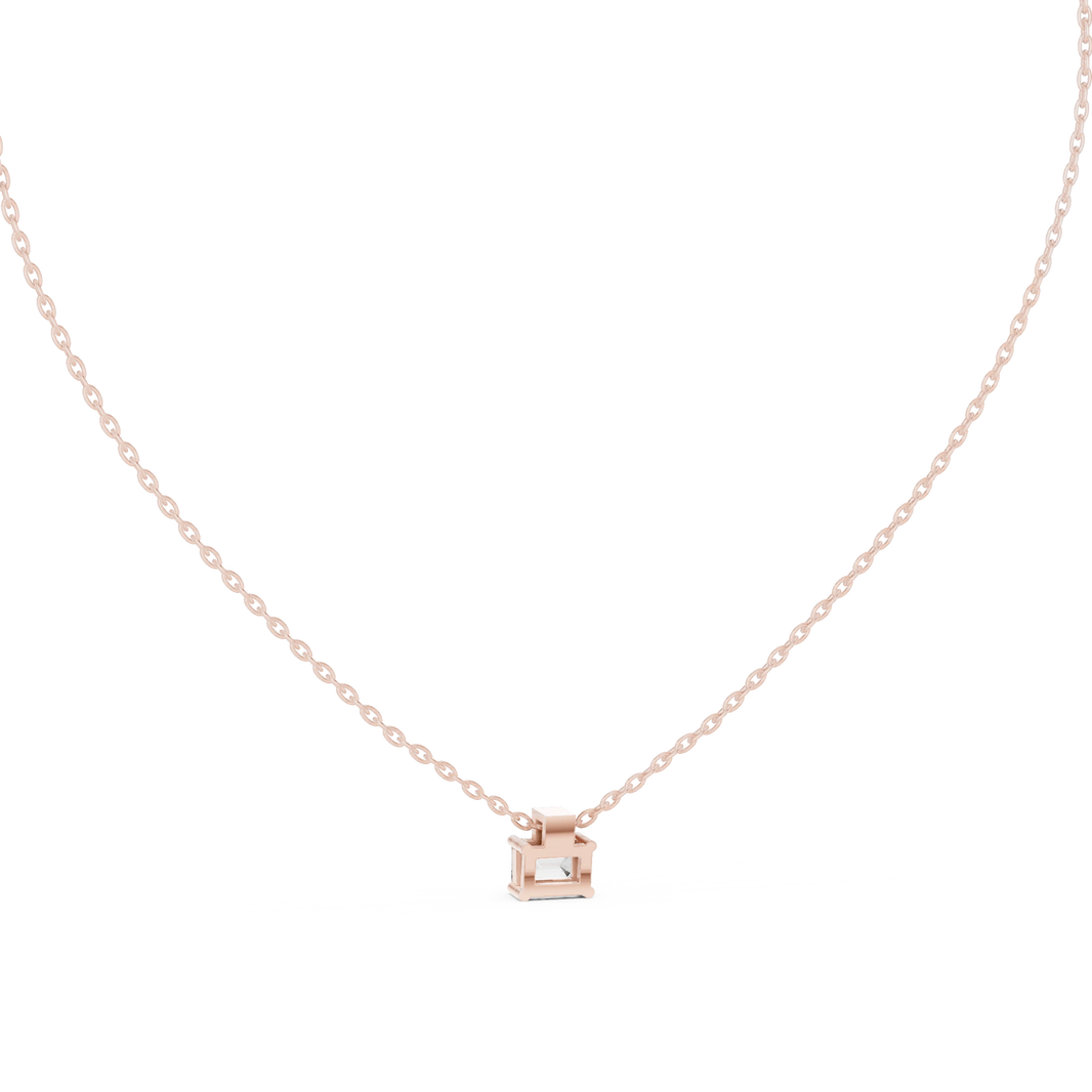 East West Emerald Cut Moissanite Box Bail Pendant in rose 925 sterling silver, view 4