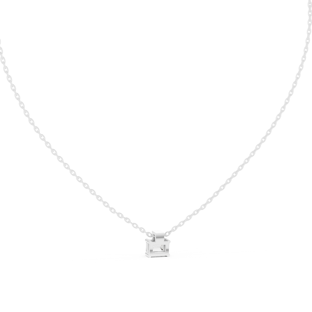 East West Emerald Cut Moissanite Box Bail Pendant in white 925 sterling silver, view 4