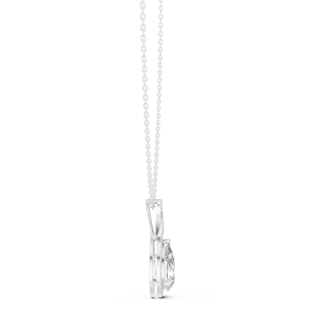 Pear Halo Moissanite Pendant with Infinity Bail in white 925 sterling silver, view 3