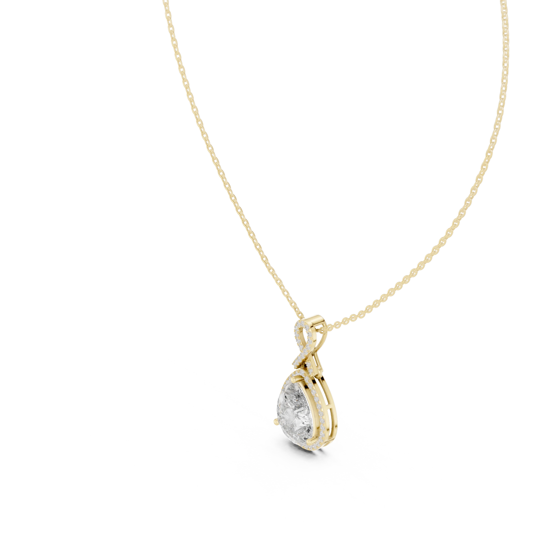Pear Halo Moissanite Pendant with Infinity Bail in yellow 925 sterling silver, view 2