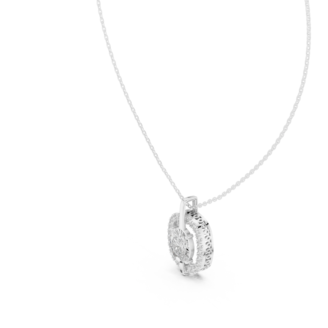 Floating Oval Halo Moissanite Pendant in white 925 sterling silver, view 2