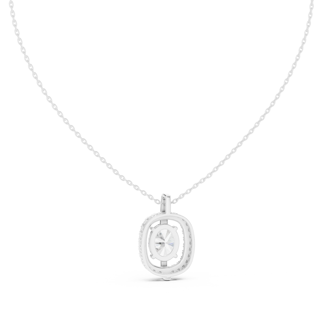 Floating Oval Halo Moissanite Pendant in white 925 sterling silver, view 4