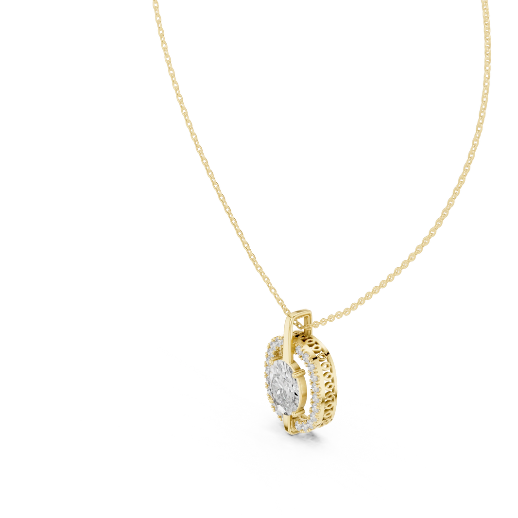 Floating Oval Halo Moissanite Pendant in yellow 925 sterling silver, view 2