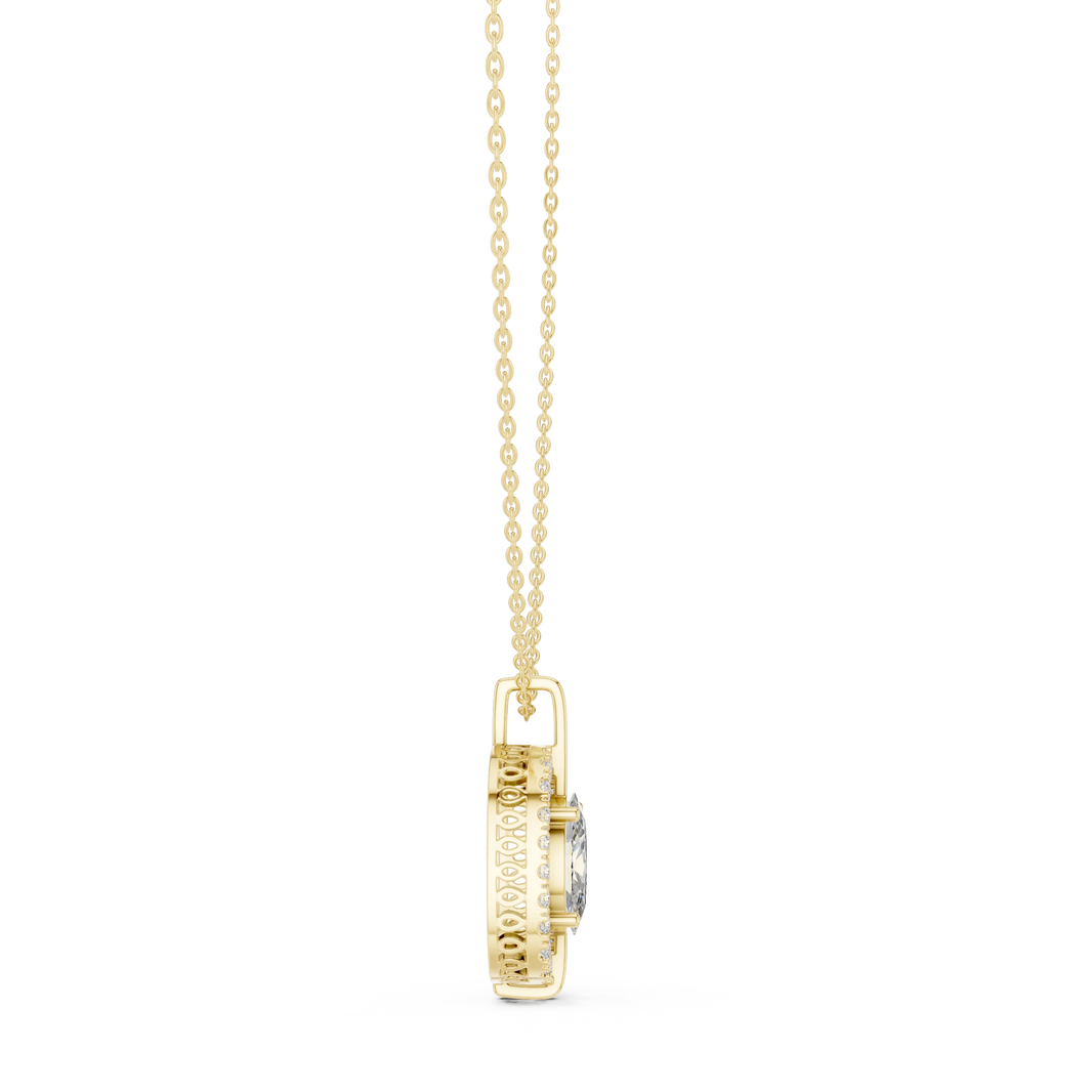 Floating Oval Halo Moissanite Pendant in yellow 925 sterling silver, view 3