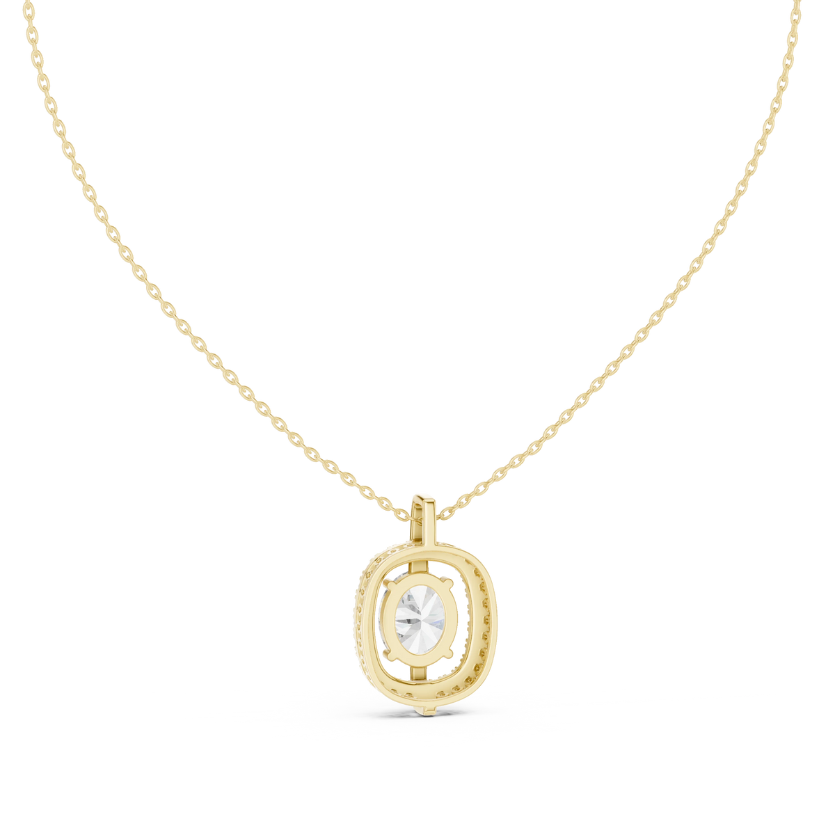 Floating Oval Halo Moissanite Pendant in yellow 925 sterling silver, view 4
