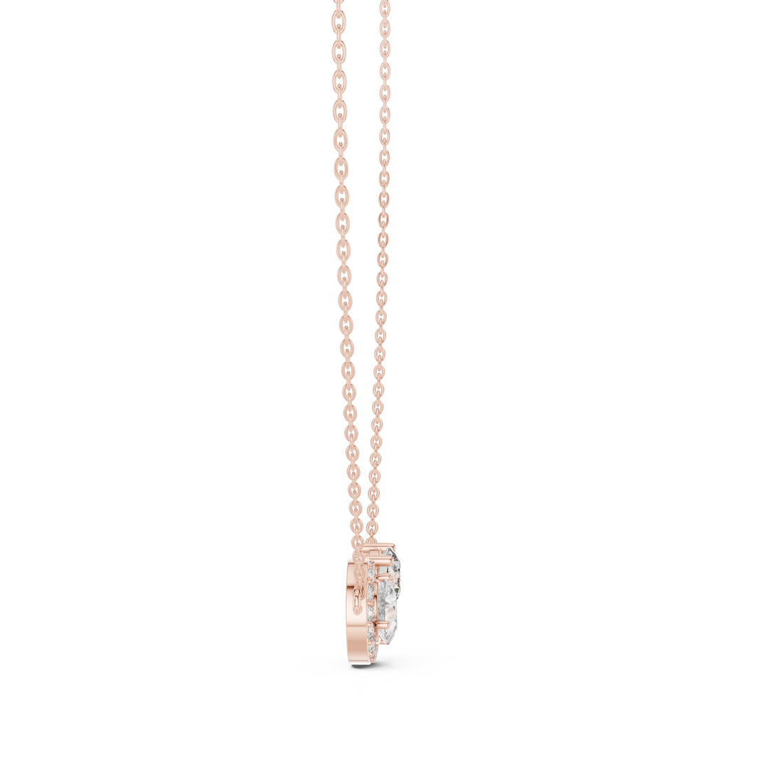 Pear Halo and Round Toi et Moi Moissanite Pendant in rose 925 sterling silver, view 3