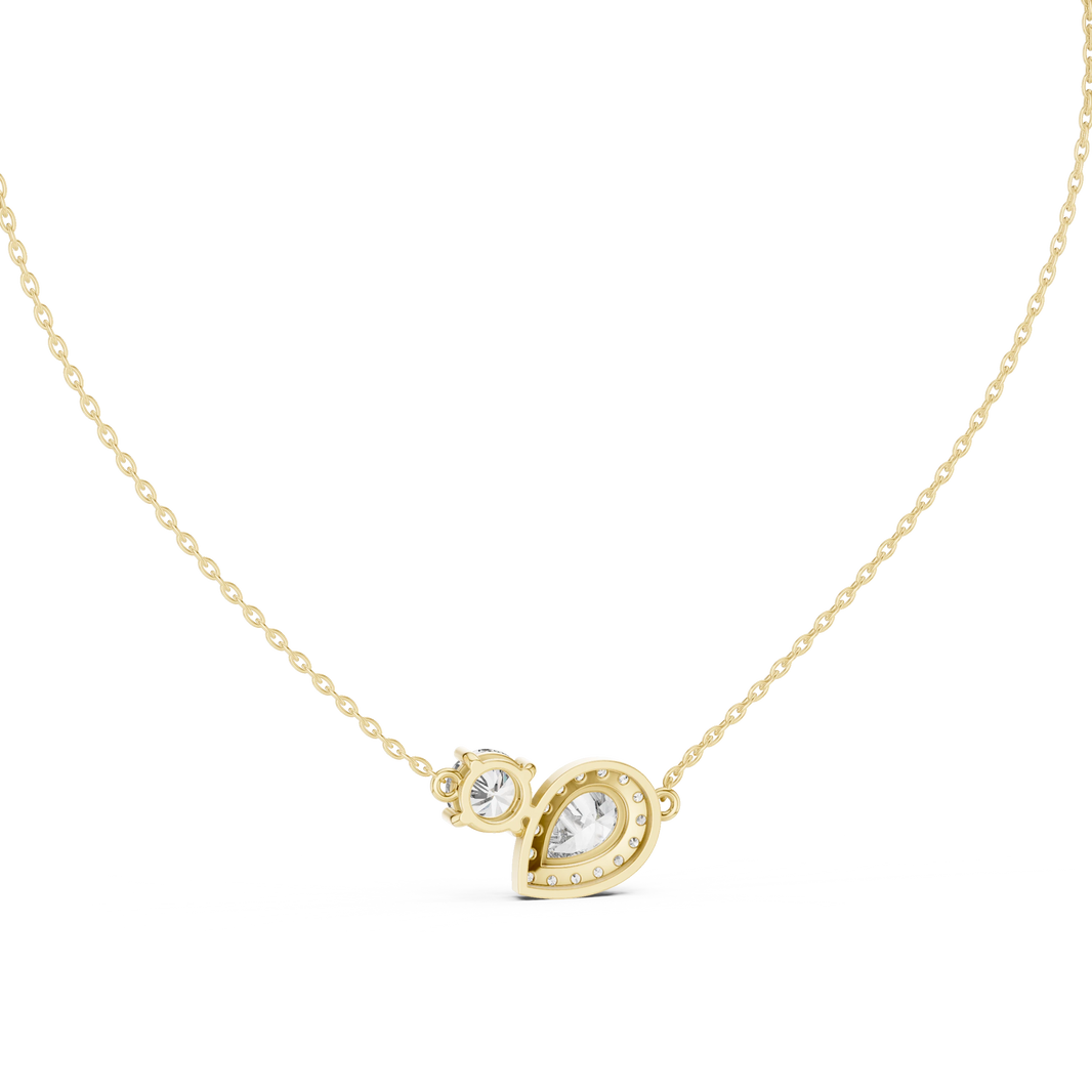 Pear Halo and Round Toi et Moi Moissanite Pendant in yellow 925 sterling silver, view 4