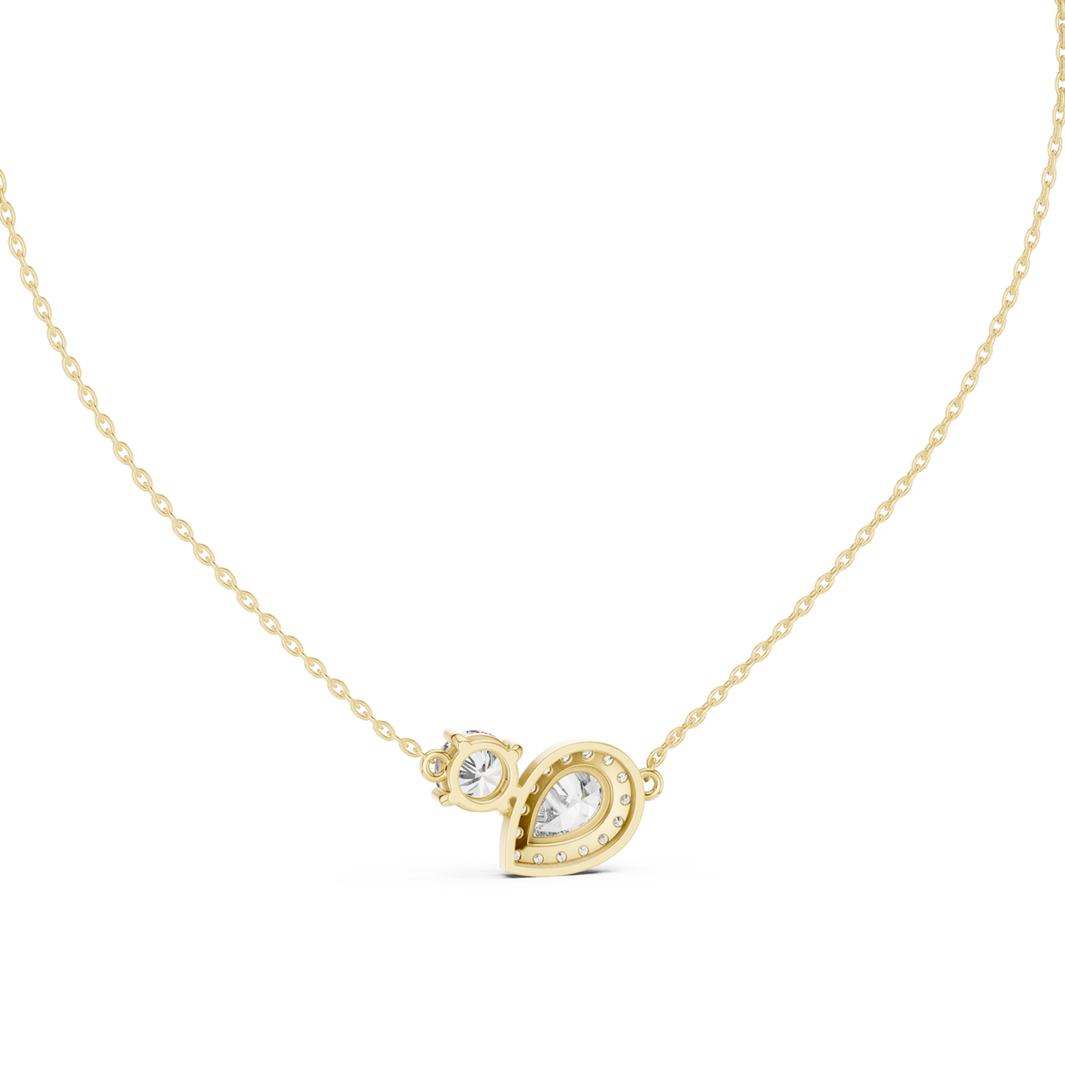 Pear Halo and Round Toi et Moi Moissanite Pendant in yellow 925 sterling silver, view 4