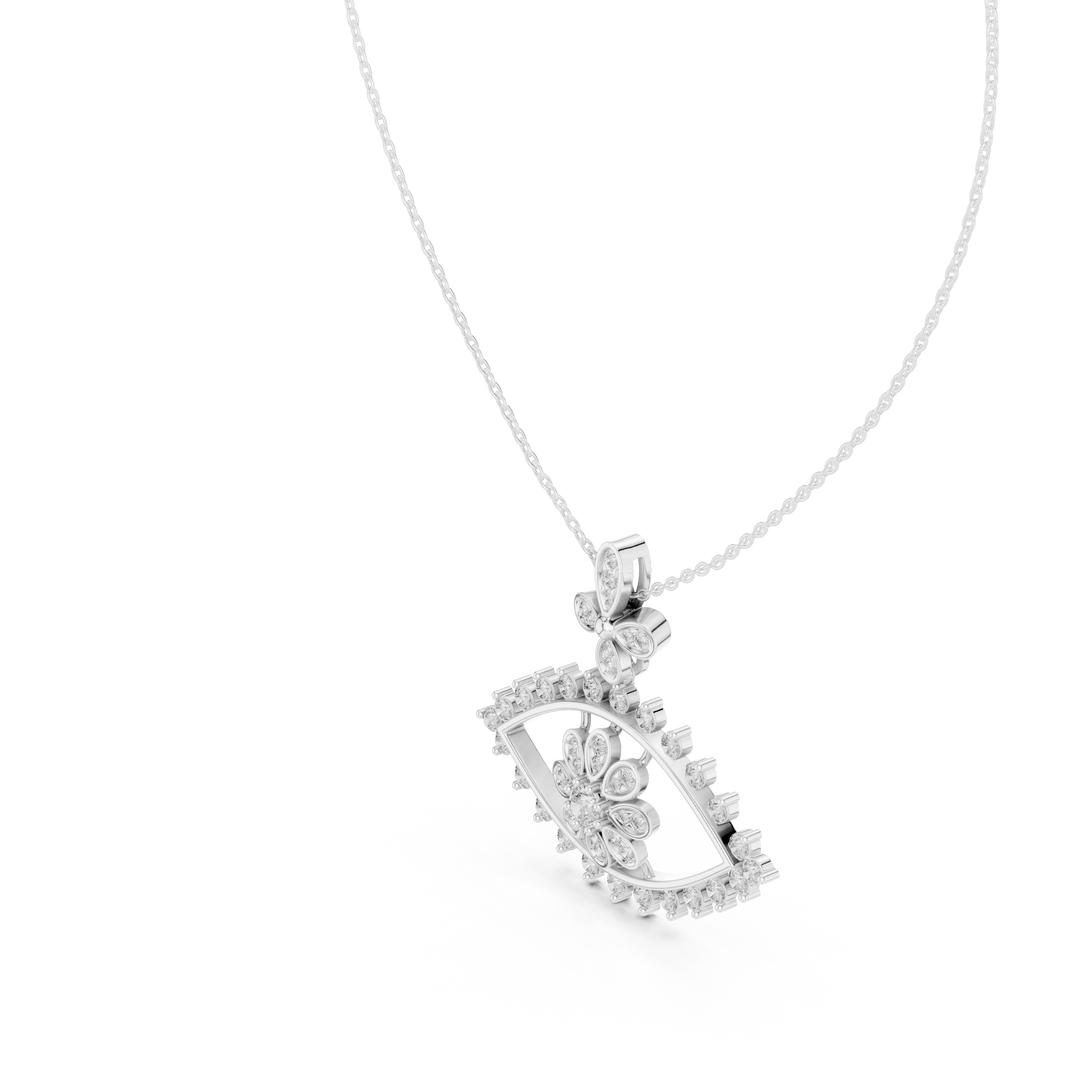 Evil Eye Flower Moissanite Drop Pendant in white 925 sterling silver, view 2