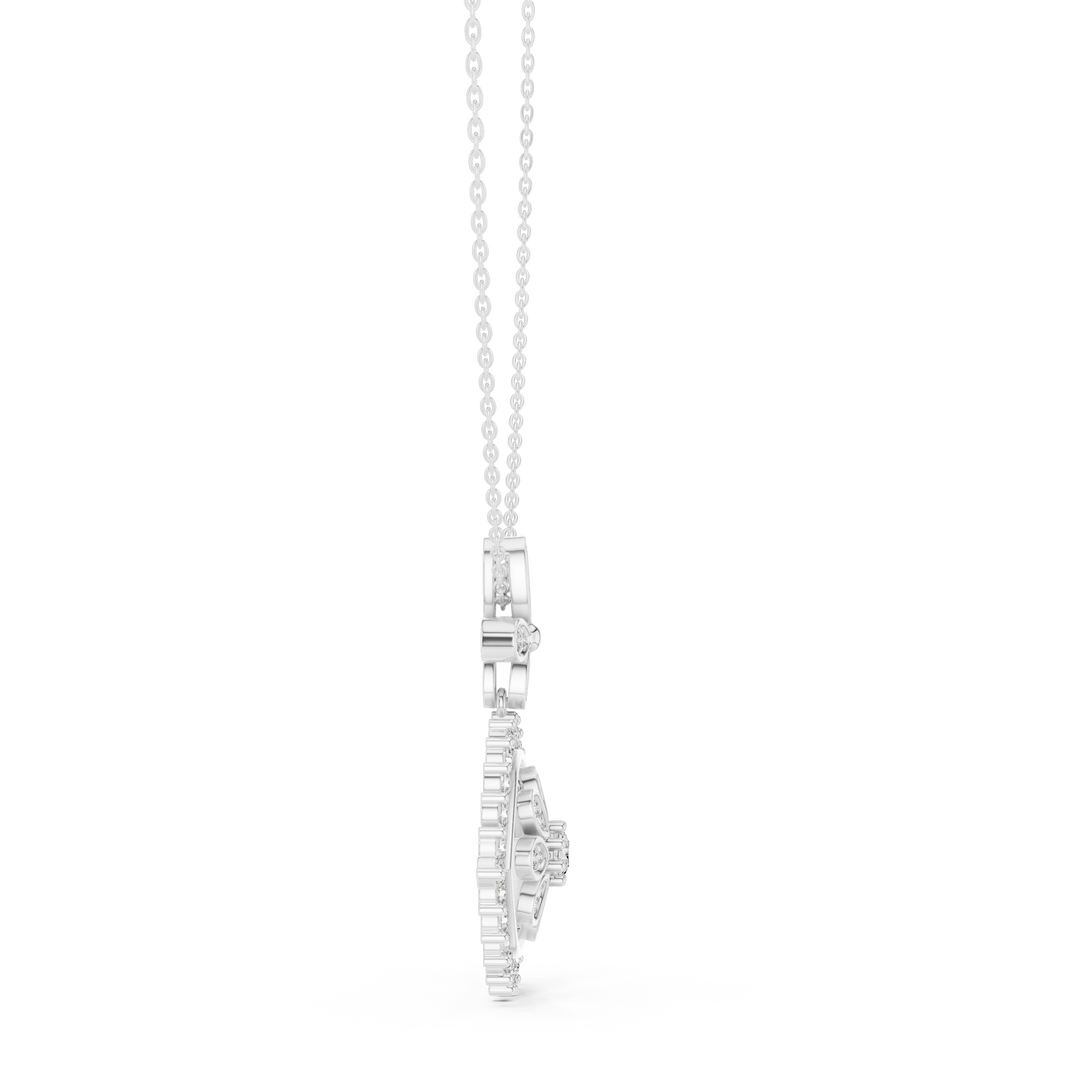 Evil Eye Flower Moissanite Drop Pendant in white 925 sterling silver, view 3