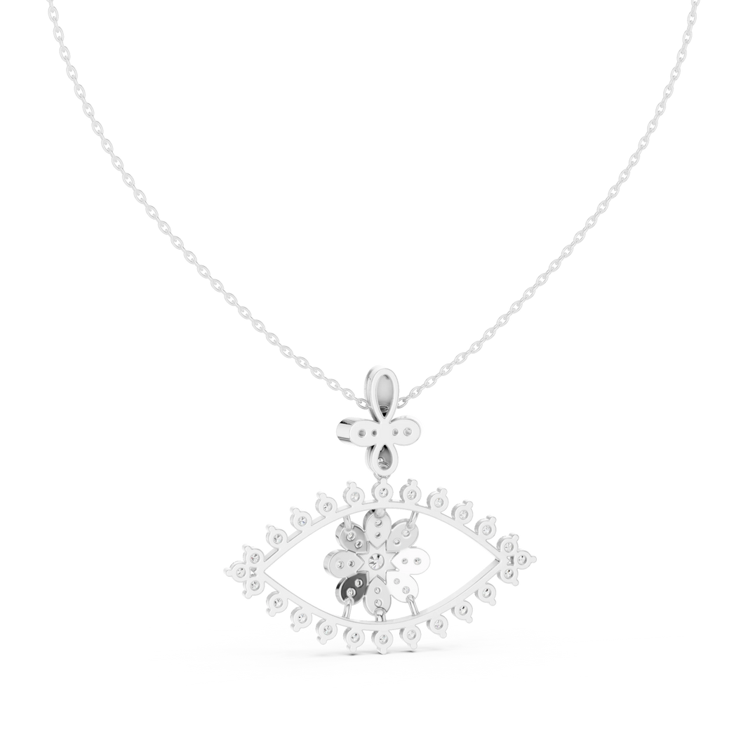 Evil Eye Flower Moissanite Drop Pendant in white 925 sterling silver, view 4