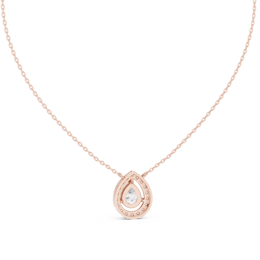Pear Halo Moissanite Station Pendant in rose 925 sterling silver, view 4