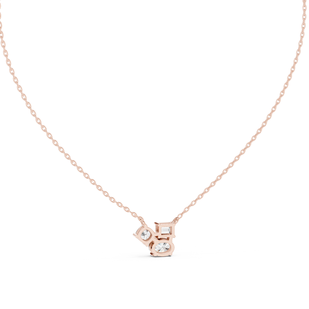 Mixed Shape Three Stone Cluster Moissanite Pendant in rose 925 sterling silver, view 4