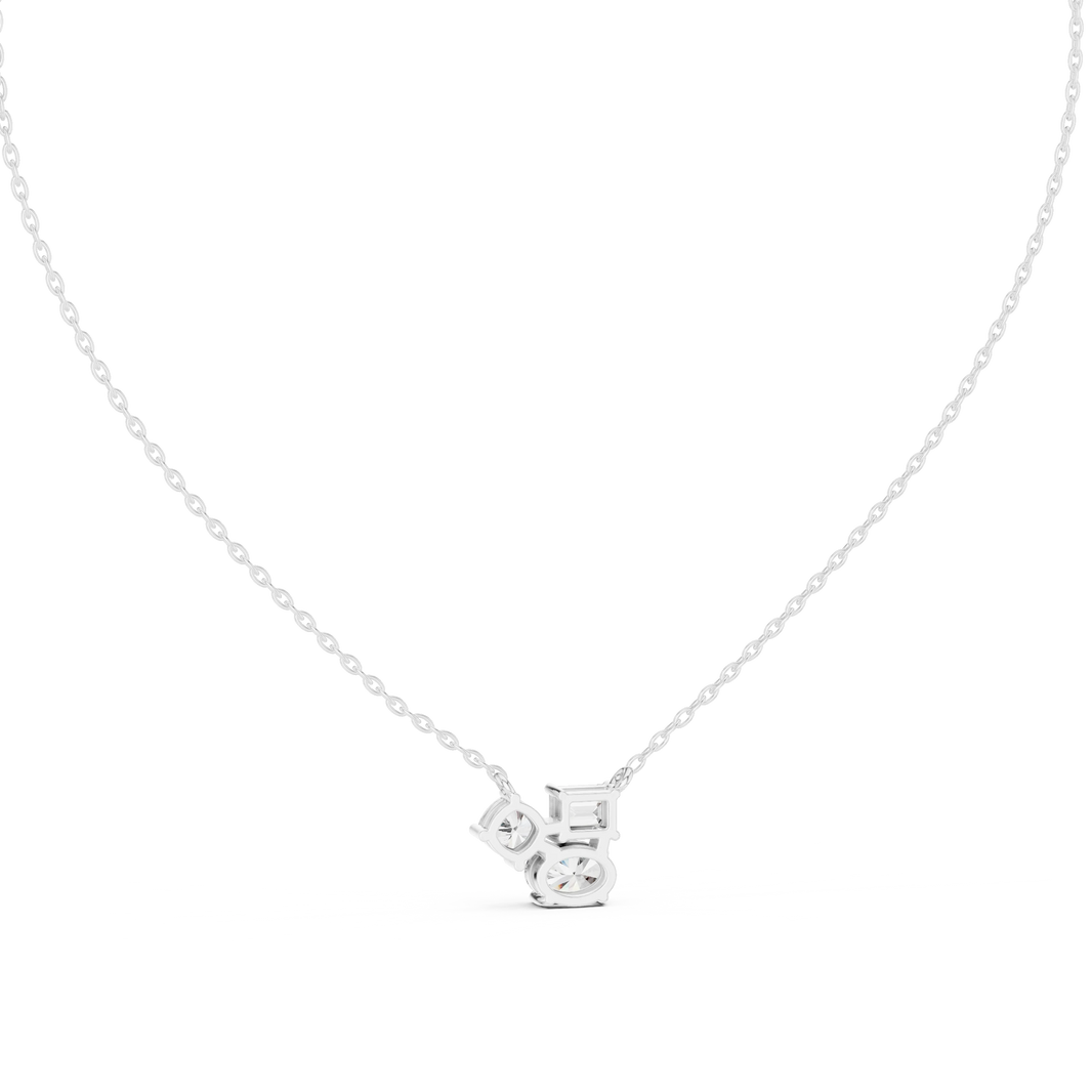 Mixed Shape Three Stone Cluster Moissanite Pendant in white 925 sterling silver, view 4