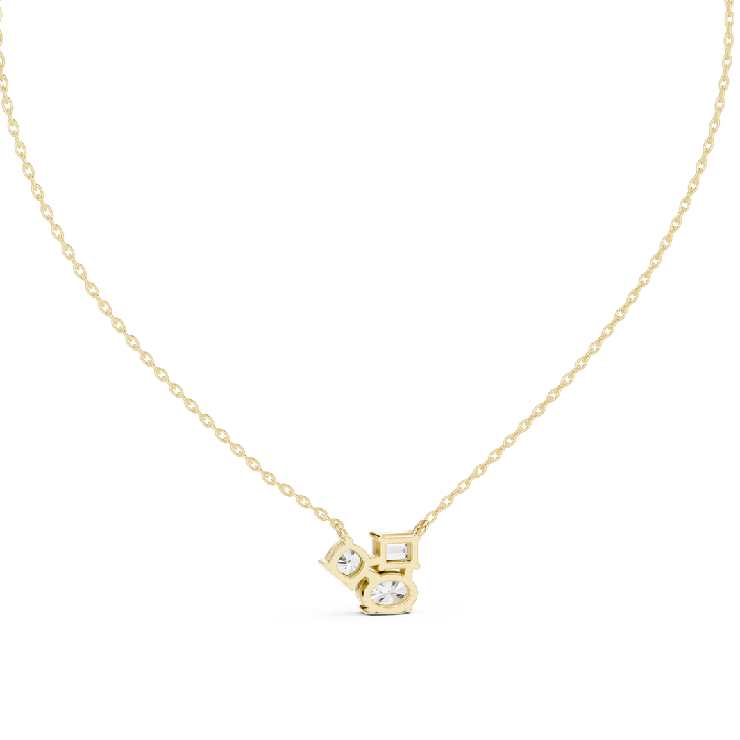Mixed Shape Three Stone Cluster Moissanite Pendant in yellow 925 sterling silver, view 4