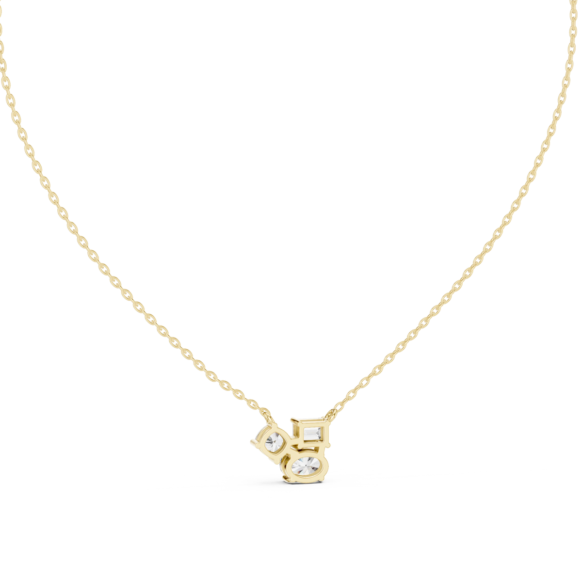Mixed Shape Three Stone Cluster Moissanite Pendant in yellow 925 sterling silver, view 4