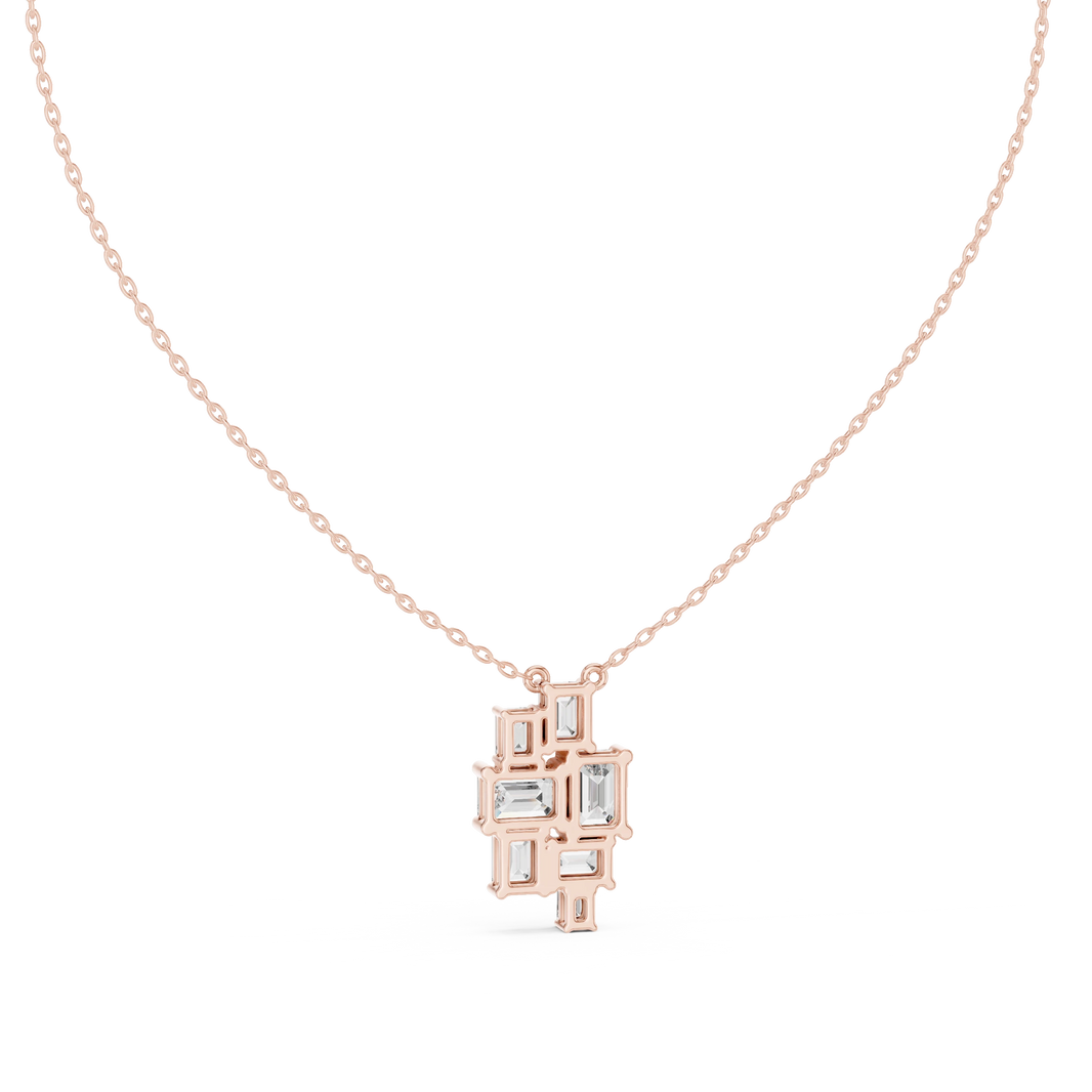 Emerald Cut Mosaic Cluster Moissanite Pendant in rose 925 sterling silver, view 4