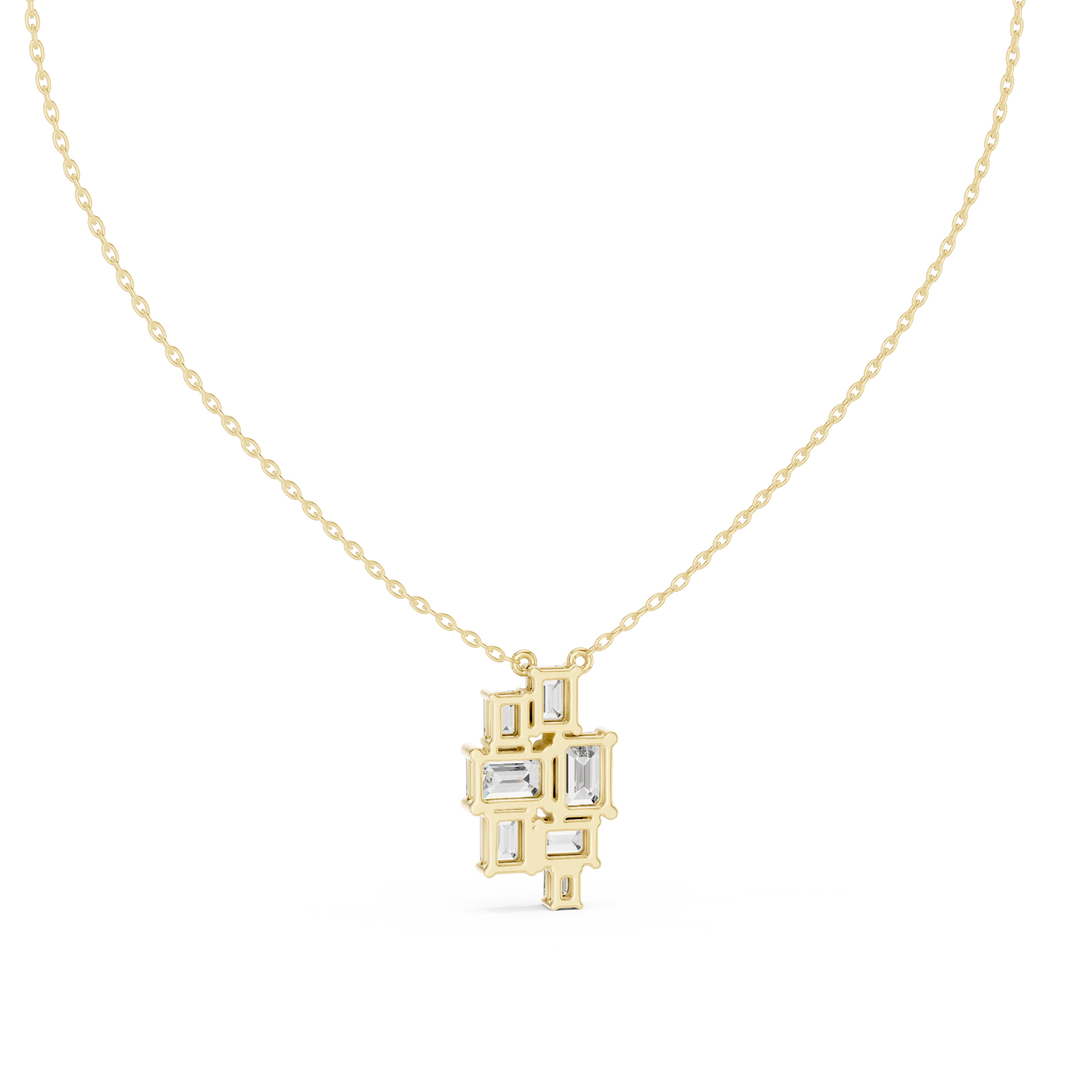 Emerald Cut Mosaic Cluster Moissanite Pendant in yellow 925 sterling silver, view 4