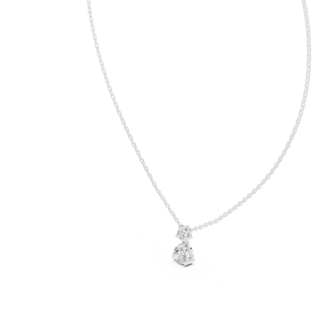 Round Two Stone Moissanite Drop Pendant in white 925 sterling silver, view 2