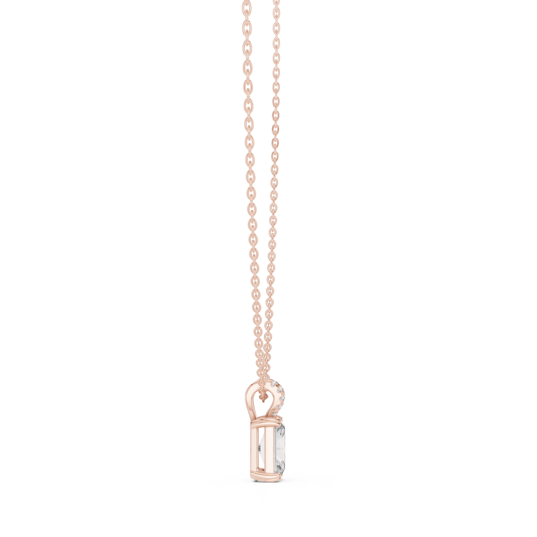 Radiant Cut Moissanite Solitaire Pendant with Pavé Bail in rose 925 sterling silver, view 3