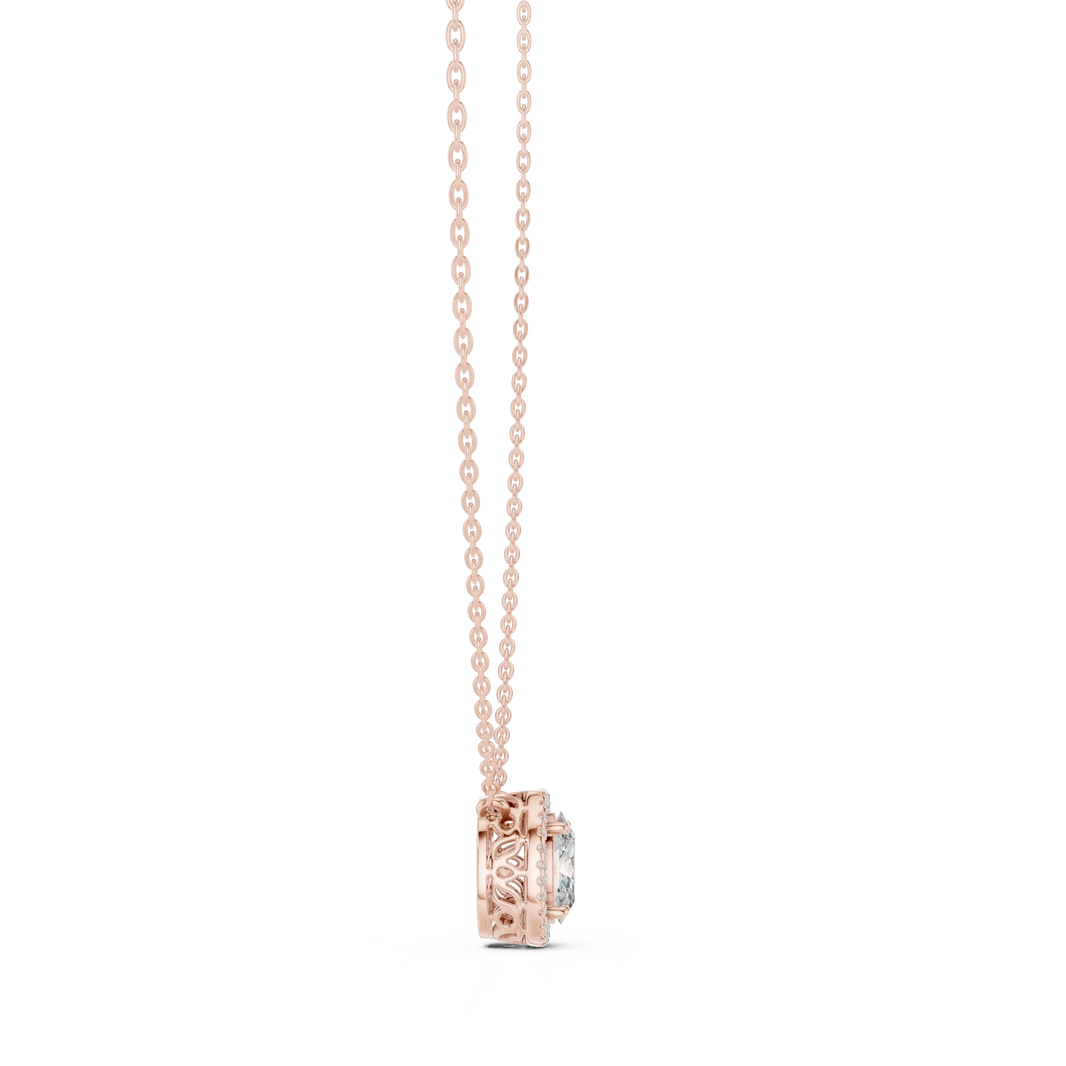 Oval Halo Moissanite Station Pendant in rose 925 sterling silver, view 3