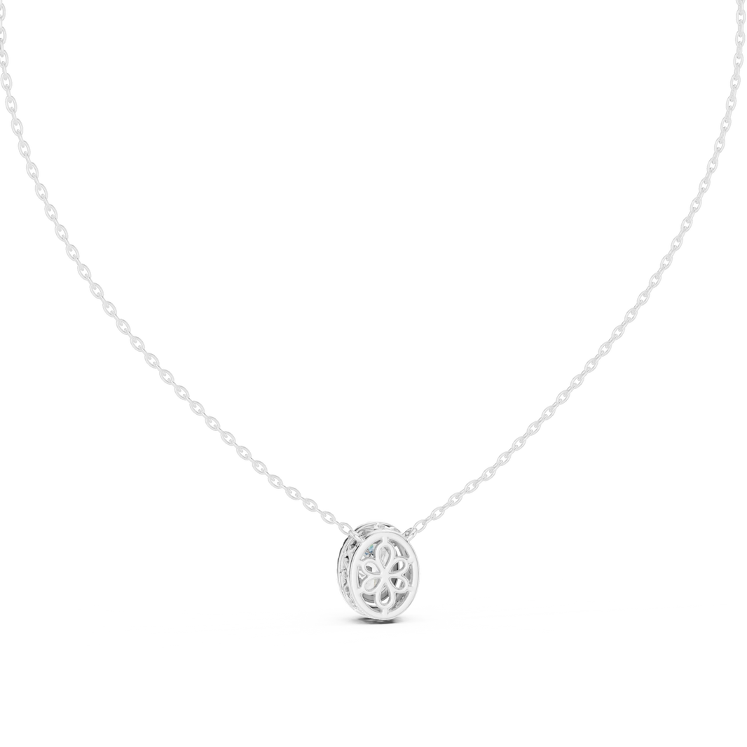 Oval Halo Moissanite Station Pendant in white 925 sterling silver, view 4
