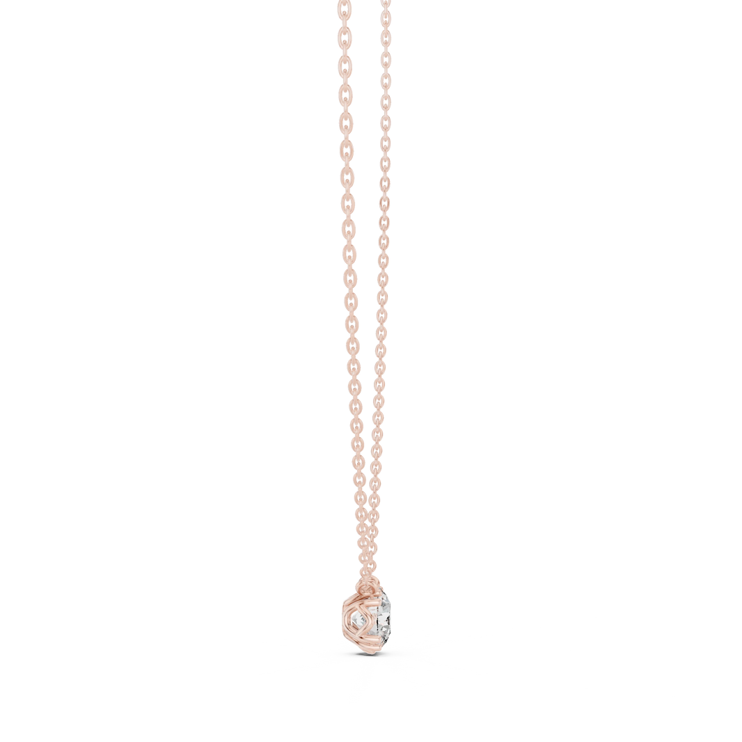 Round Moissanite Bead Prong Station Pendant in rose 925 sterling silver, view 3
