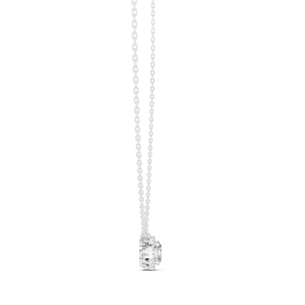 Oval Halo Moissanite Back Loop Pendant in white 925 sterling silver, view 3