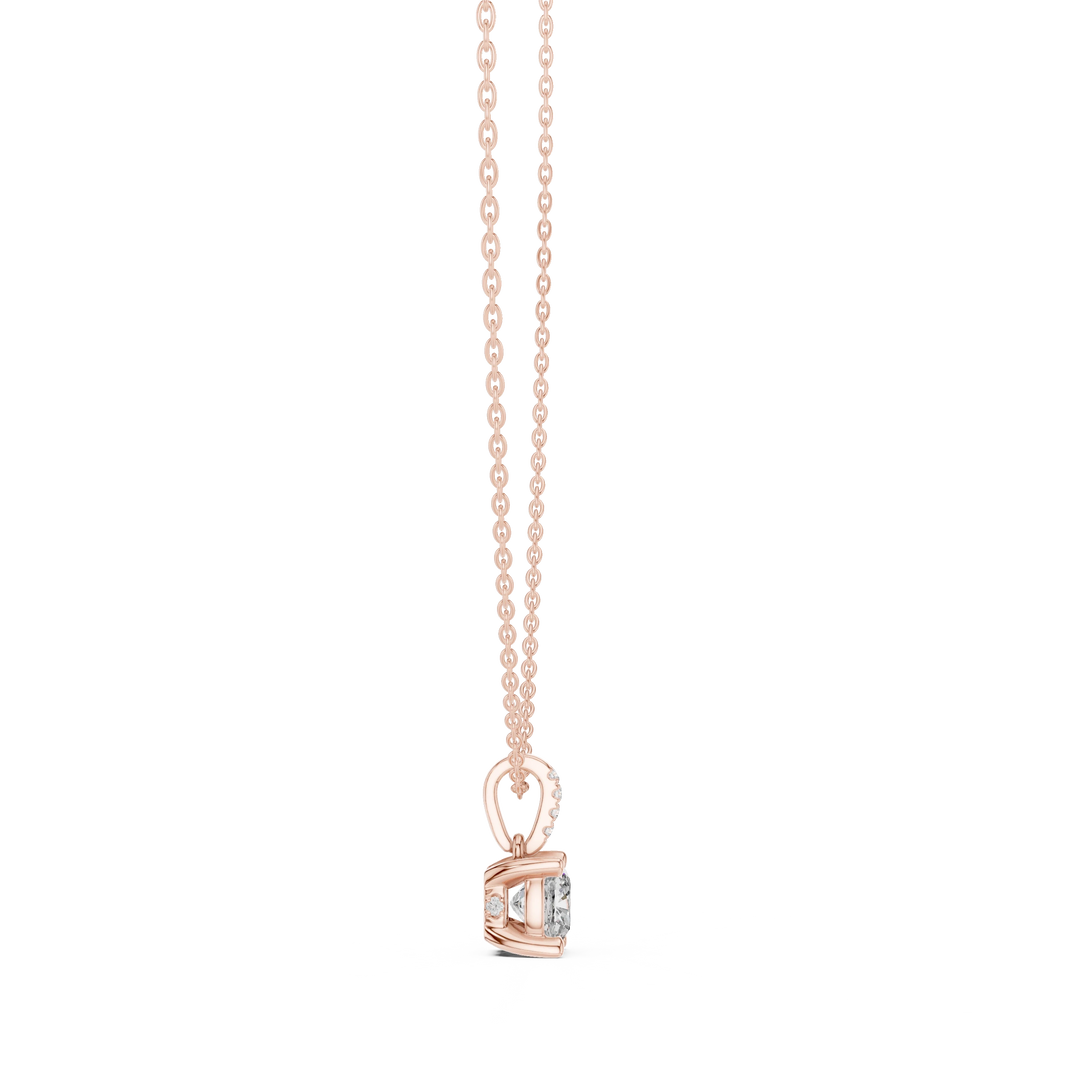 Cushion Cut Moissanite Solitaire Pendant with Pavรฉ Bail in rose 925 sterling silver, view 3