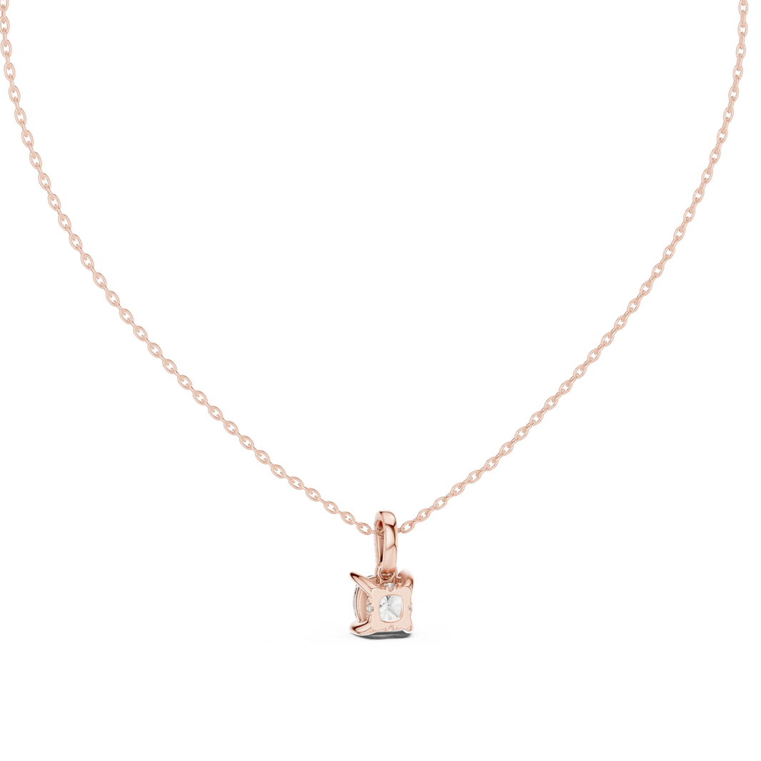 Cushion Cut Moissanite Solitaire Pendant with Pavรฉ Bail in rose 925 sterling silver, view 4