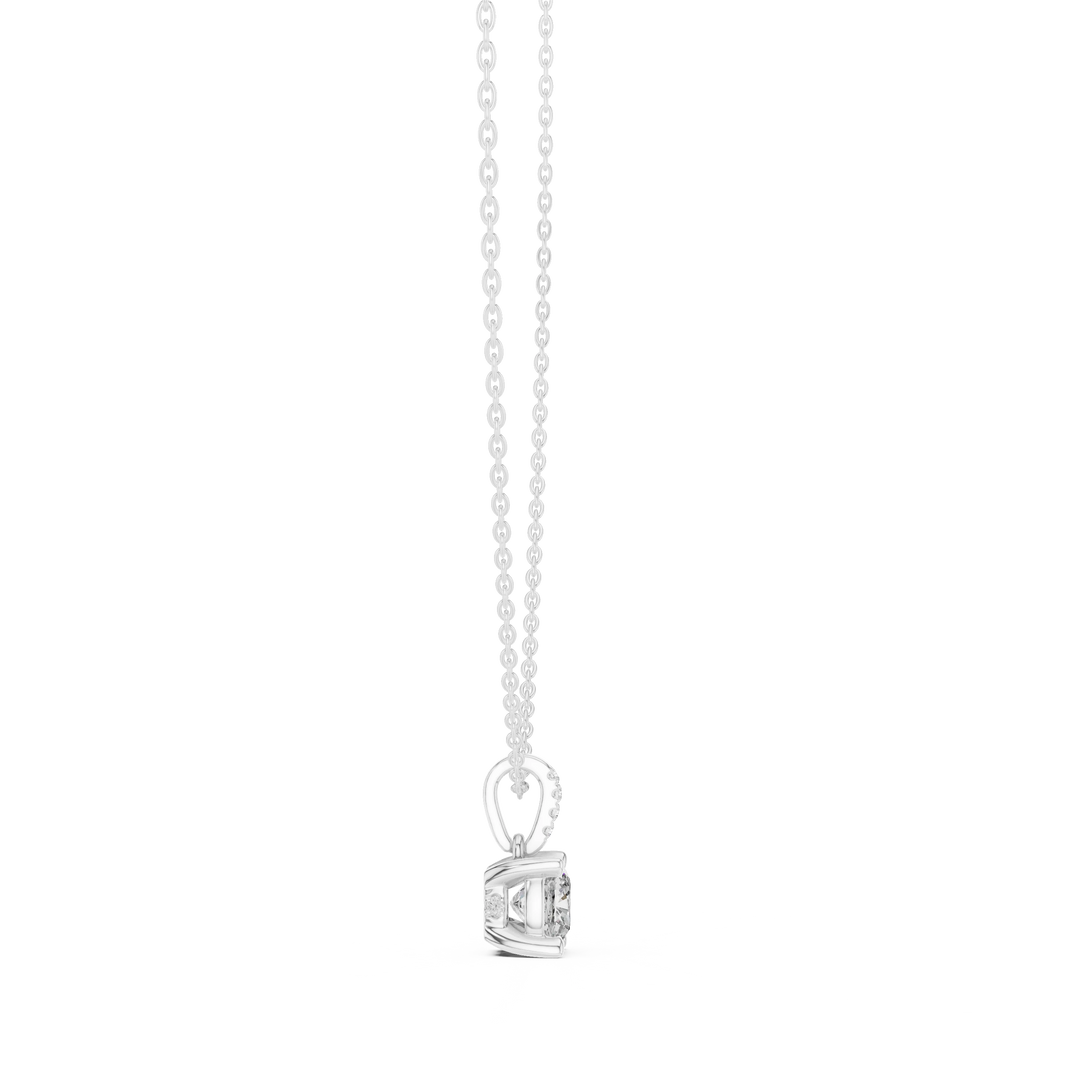 Cushion Cut Moissanite Solitaire Pendant with Pavรฉ Bail in white 925 sterling silver, view 3