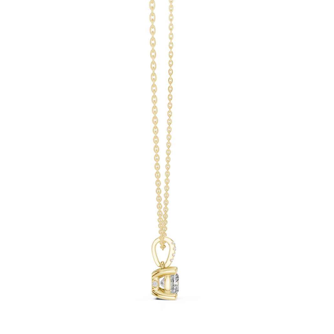Cushion Cut Moissanite Solitaire Pendant with Pavรฉ Bail in yellow 925 sterling silver, view 3