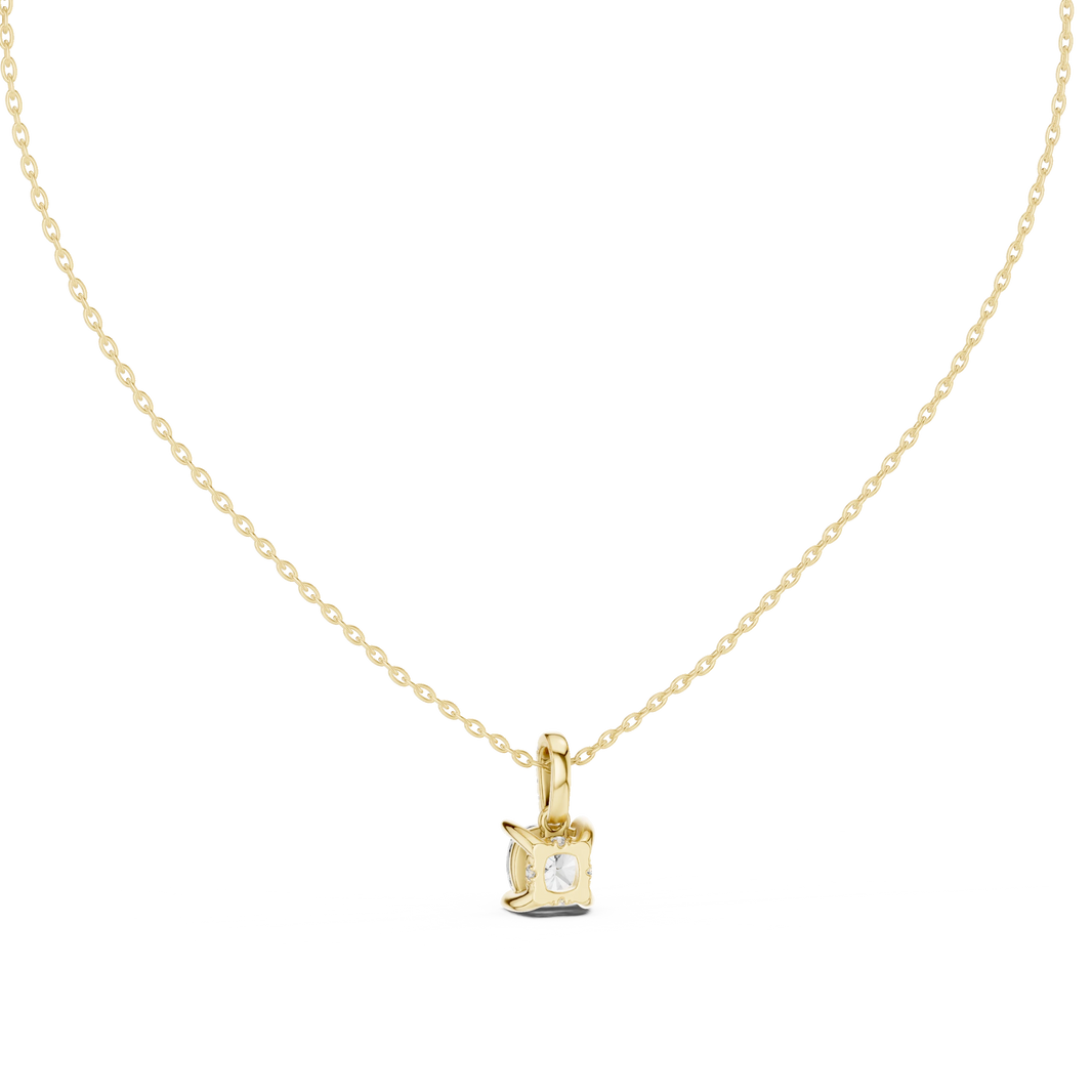 Cushion Cut Moissanite Solitaire Pendant with Pavรฉ Bail in yellow 925 sterling silver, view 4