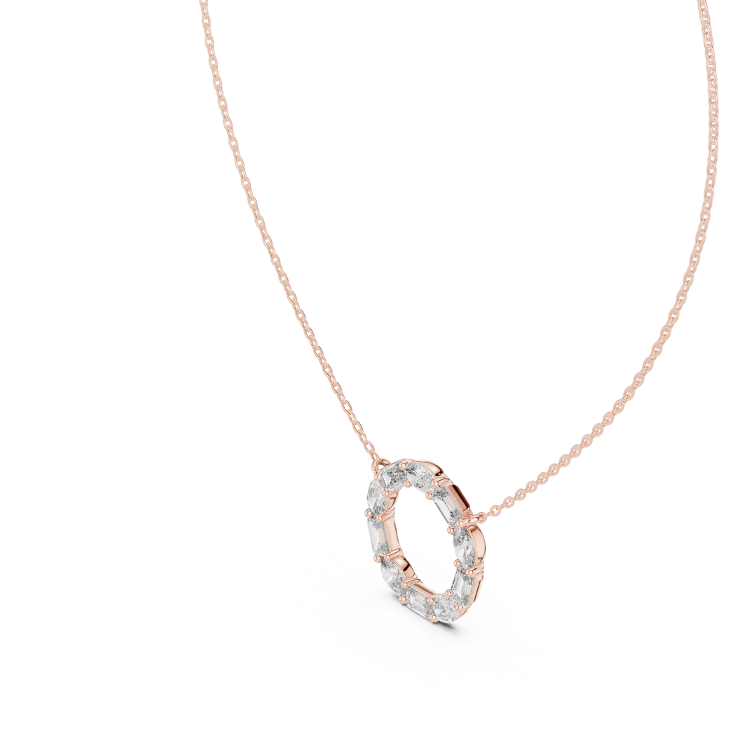 Oval and Emerald Cut Open Circle Moissanite Pendant in rose 925 sterling silver, view 2