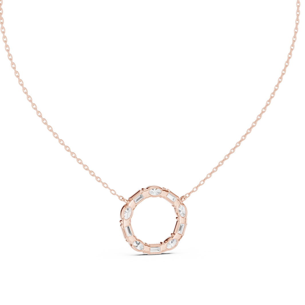 Oval and Emerald Cut Open Circle Moissanite Pendant in rose 925 sterling silver, view 4