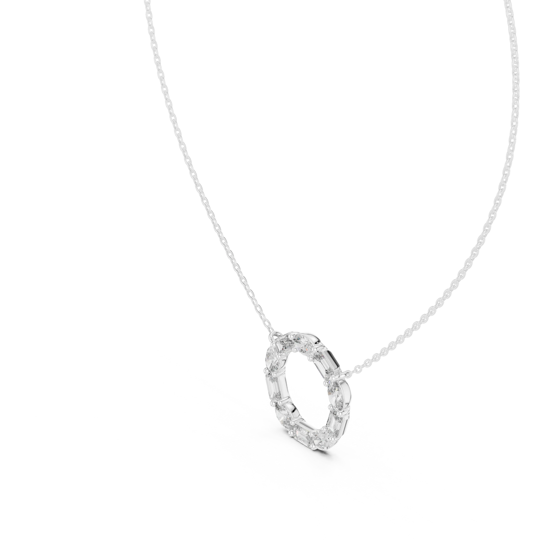 Oval and Emerald Cut Open Circle Moissanite Pendant in white 925 sterling silver, view 2