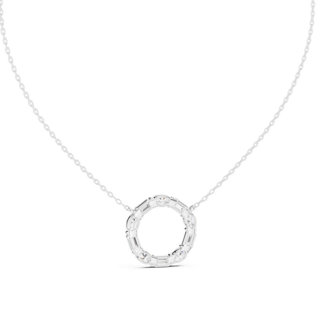 Oval and Emerald Cut Open Circle Moissanite Pendant in white 925 sterling silver, view 4