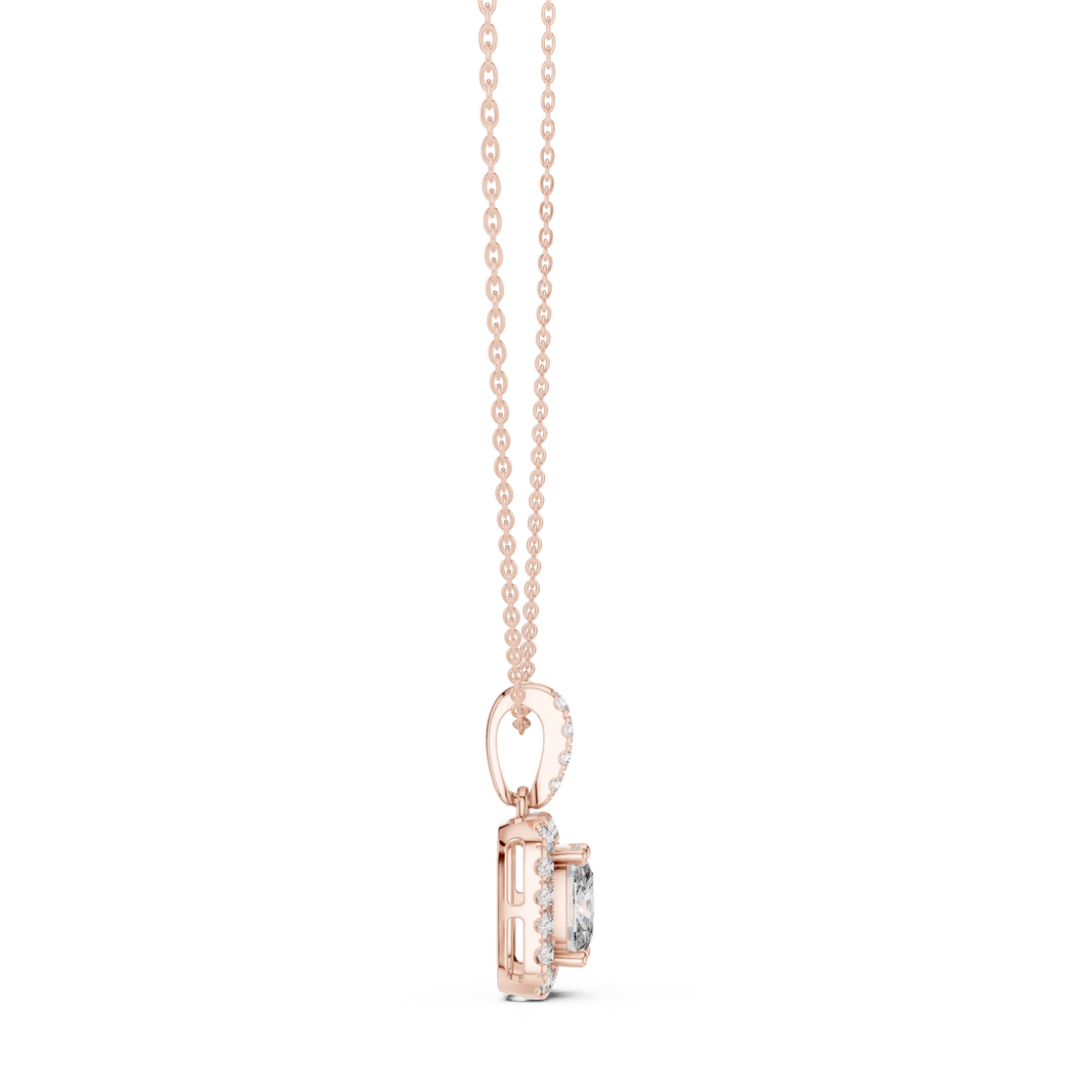 Elongated Cushion Halo Moissanite Pendant in rose 925 sterling silver, view 3