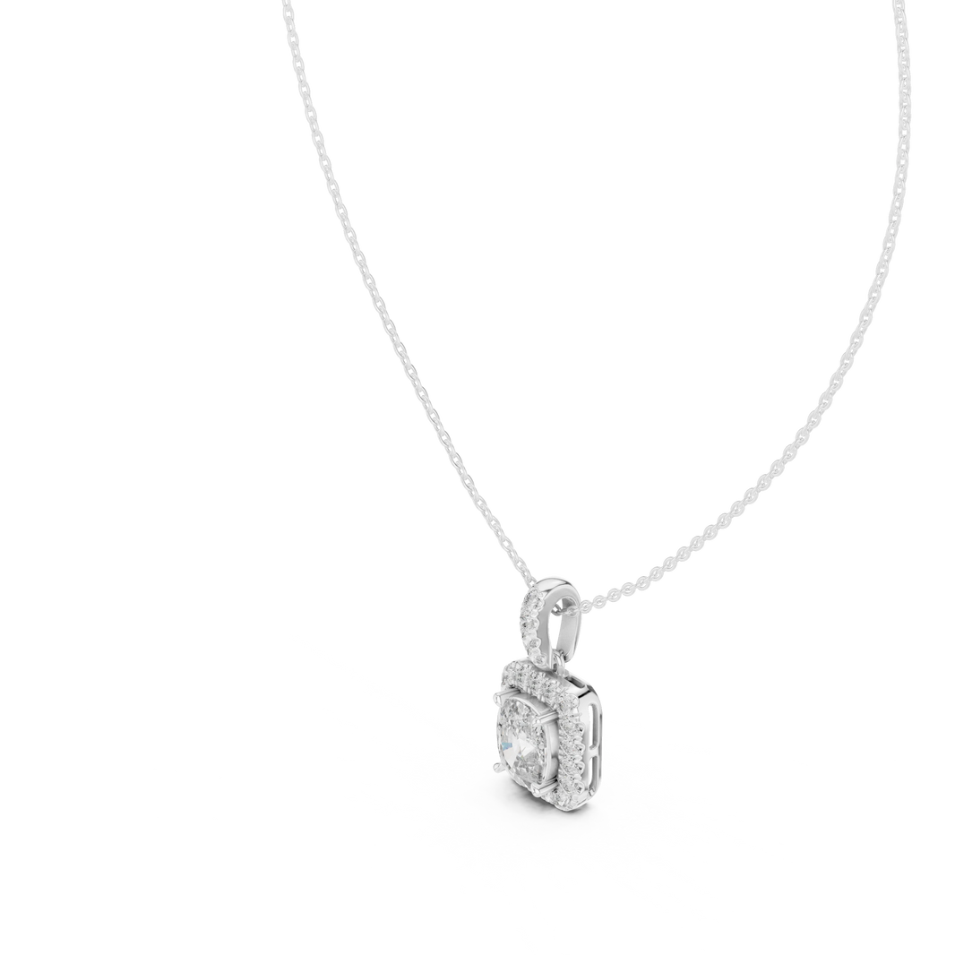 Elongated Cushion Halo Moissanite Pendant in white 925 sterling silver, view 2