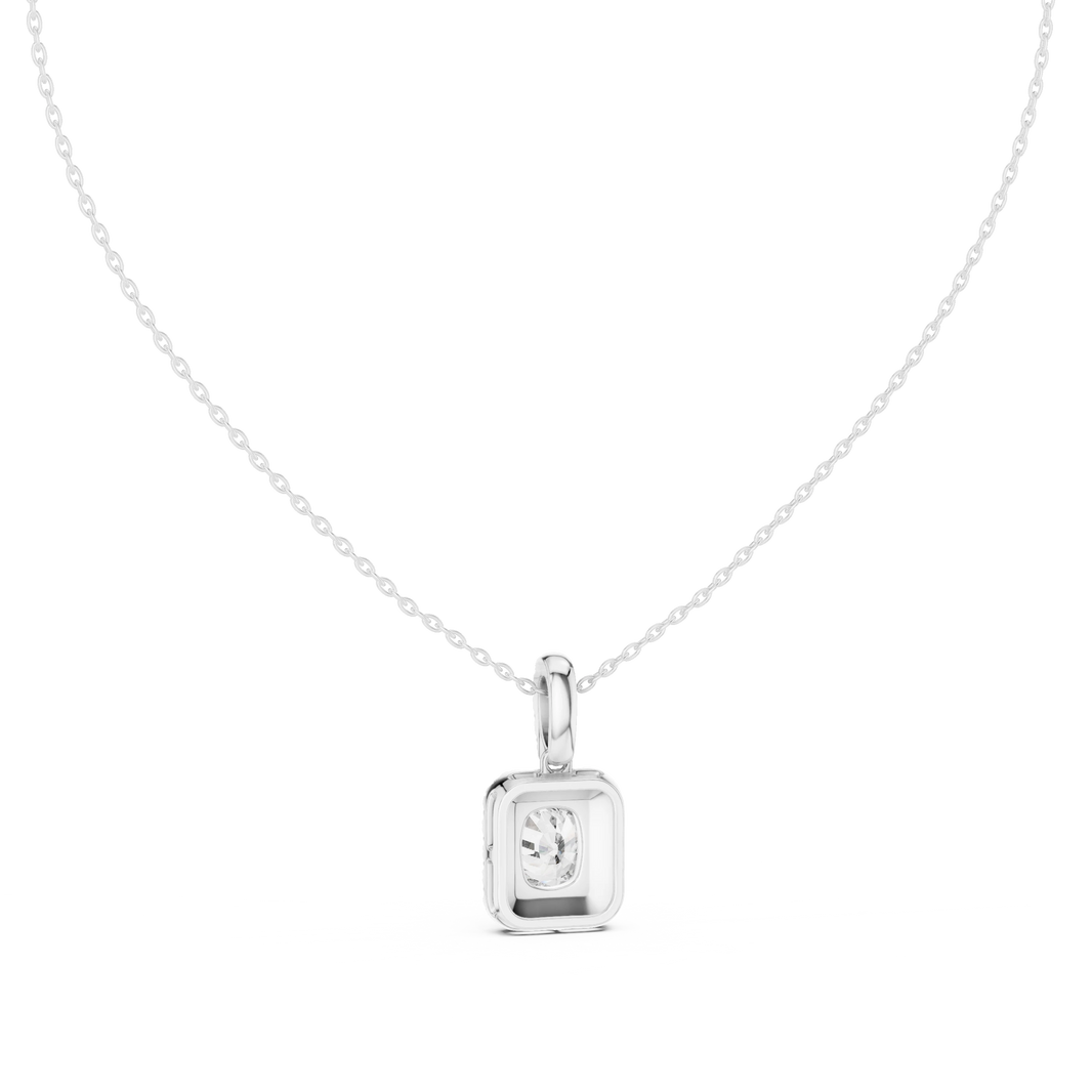 Elongated Cushion Halo Moissanite Pendant in white 925 sterling silver, view 4